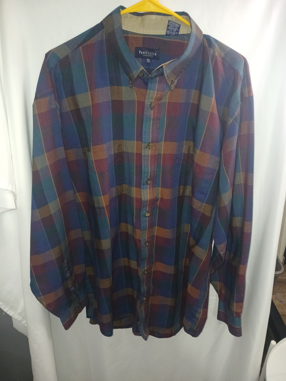 Van Heusen Plaid Button-Down Shirt - Blue, Brown, Green